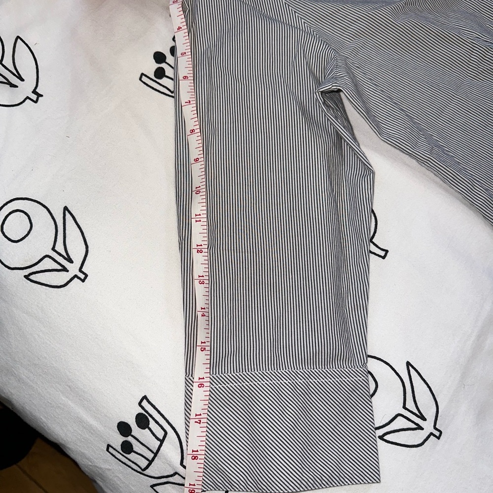 Talbots Gray Stripe Ruffle Button Up - Picture 7 of 10